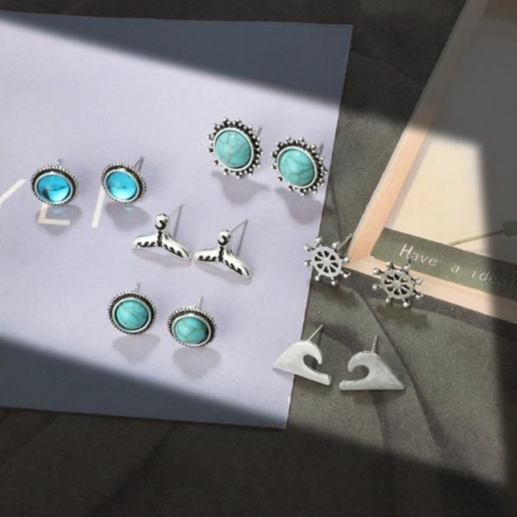 NEW 6 pairs turquoise stud earrings set - Picture 2 of 2